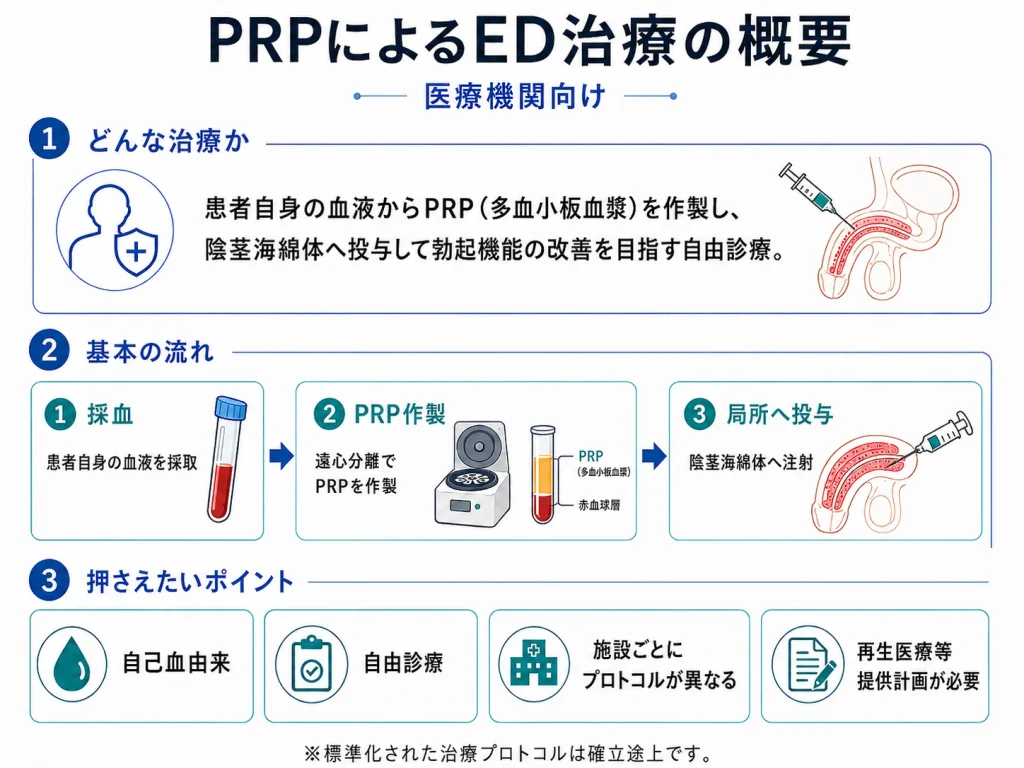 PRPによるED治療の概要を示した図解