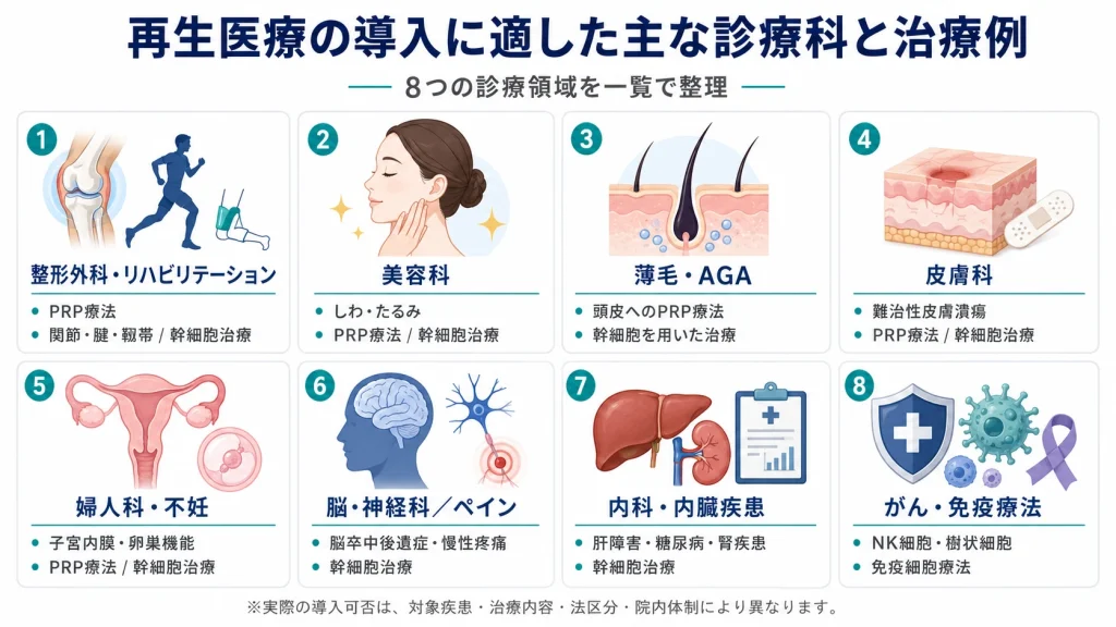 再生医療の導入に適した8つの診療領域と主な治療例