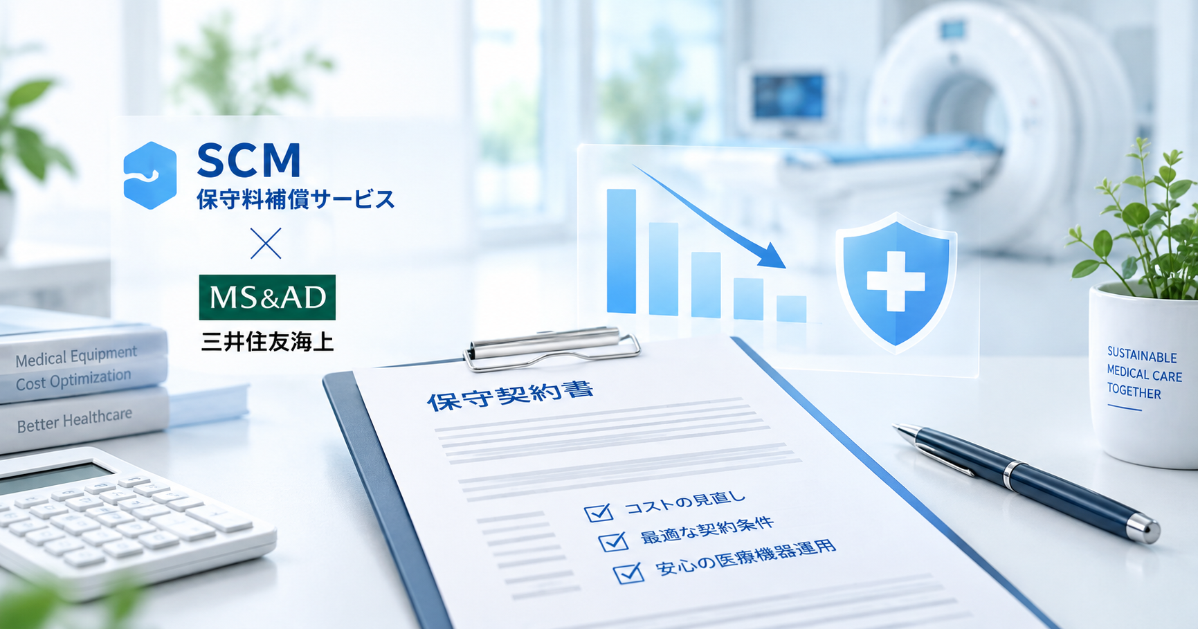 SCM保守料補償サービスと三井住友海上の保険を活用した医療機器保守費用削減の仕組み