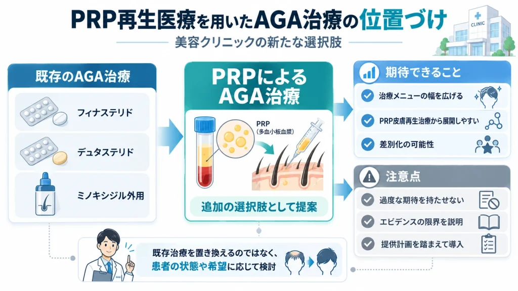 PRP再生医療を用いたAGA治療の位置づけと美容クリニックでの活用イメージ