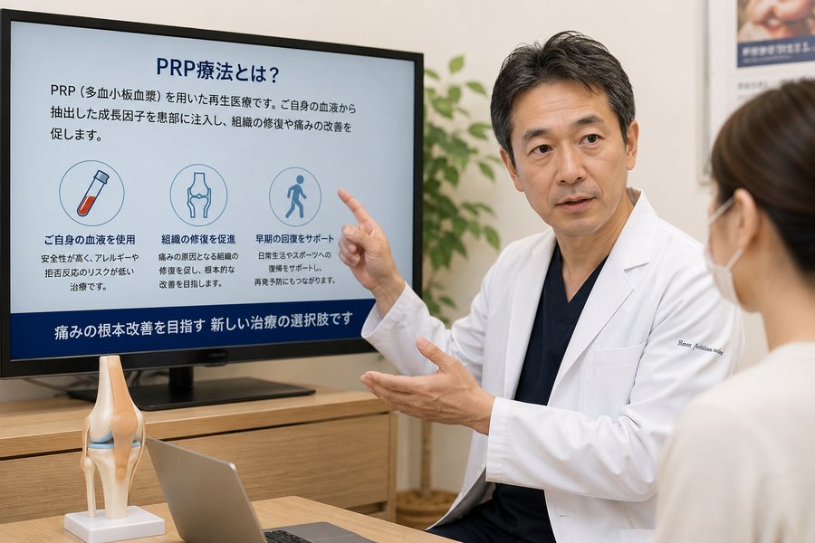 医師が説明用カウンセリング資料を使って患者さんに説明している様子